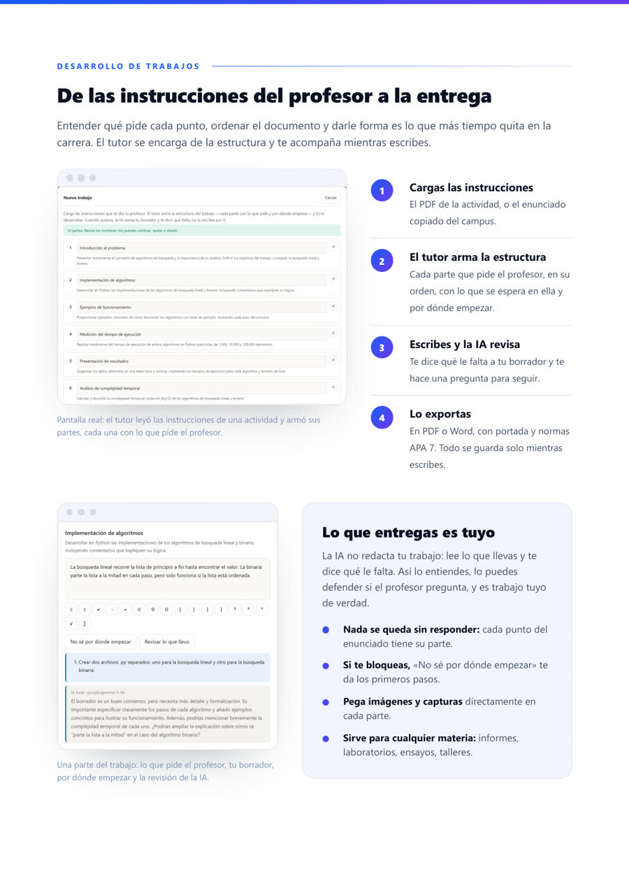 Folleto del Tutor Okirys, página 3: desarrollo de trabajos